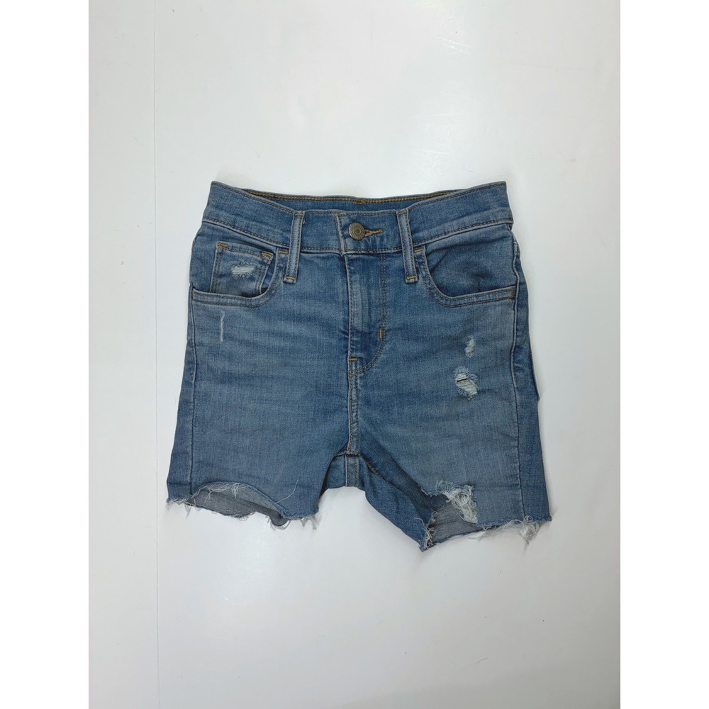 Levis 720 High Rise Super Skinny Distressed Denim Jean Shorts Medium Wash 23